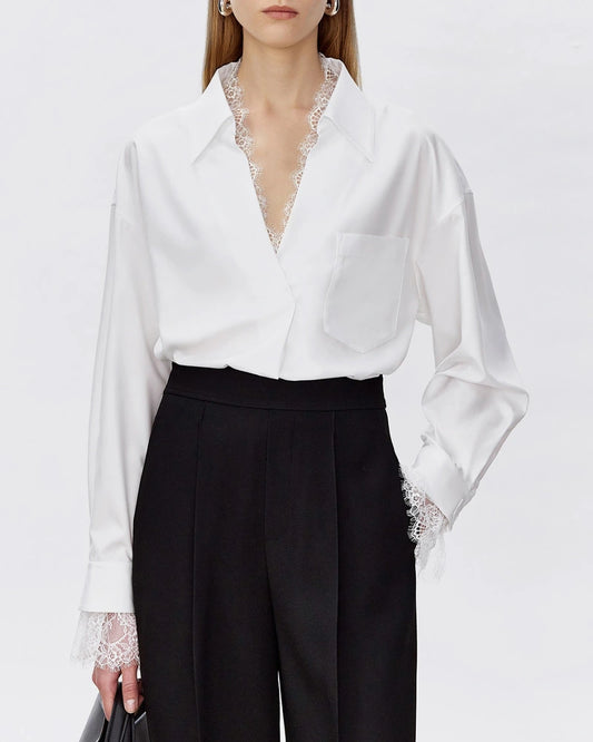 22匁 オーバーサイズ シルクシャツ レーストリム付き