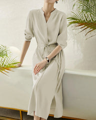 30匁シルク ドローストリング ミディシャツドレス