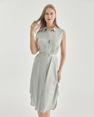 ベルト付きノースリーブシルクシャツドレス