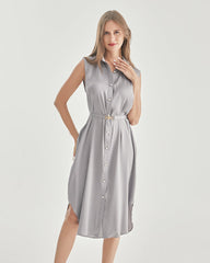 ベルト付きノースリーブシルクシャツドレス