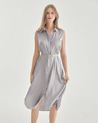 ベルト付きノースリーブシルクシャツドレス