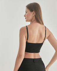 ニットシルク ブラレット スクエアネック レース クロップトップ