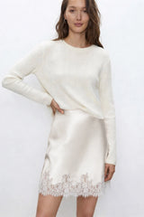 レーストリム付きバイアスカット シルクミニスリップスカート