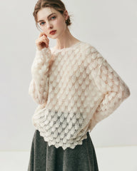 通気性シルクカシミヤ クルーネックプルオーバー