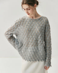 通気性シルクカシミヤ クルーネックプルオーバー