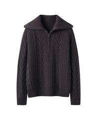 ケーブル編みハーフジップカシミヤセーター