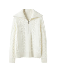 ケーブル編みハーフジップカシミヤセーター