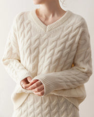 カシミヤウール ケーブルニット セーター&スカート セット