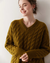 カシミヤウール ケーブルニット セーター&スカート セット