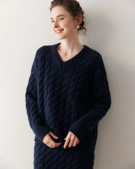 カシミヤウール ケーブルニット セーター&スカート セット