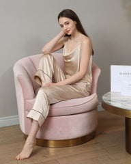 カウルネックキャミソールシルクパジャマセット