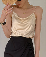 カウルネックのシルクキャミソール