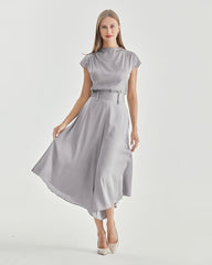 スタンドカラー キャップスリーブ シルクシャツ