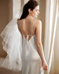 洗濯可能なロングシルクスリップドレス