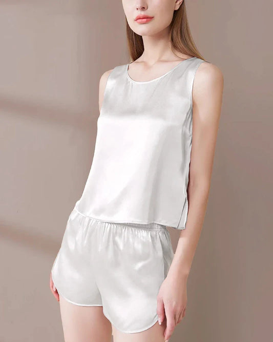 洗濯可能なシルクタンクトップパジャマセット
