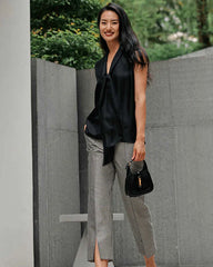 タイネック ノースリーブ シルクブラウス