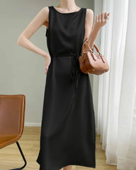 ノースリーブ シルク シースドレス