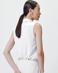 Vネックプリーツシルクタンクトップ