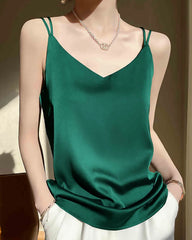 スパゲッティストラップ クロスバック シルクキャミソール