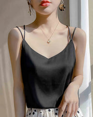 スパゲッティストラップ クロスバック シルクキャミソール