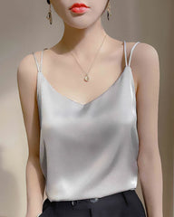 スパゲッティストラップ クロスバック シルクキャミソール