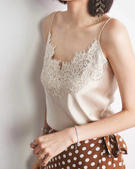 女性用レース付きシルクキャミソール