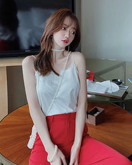 レース付きシルクキャミソールトップ