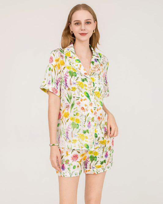 女性用ラグジュアリー花柄シルクパジャマ