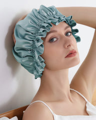 フリルデザインのシルクナイトキャップ