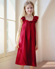 女の子用 ダブルフリル袖シルクナイトガウン