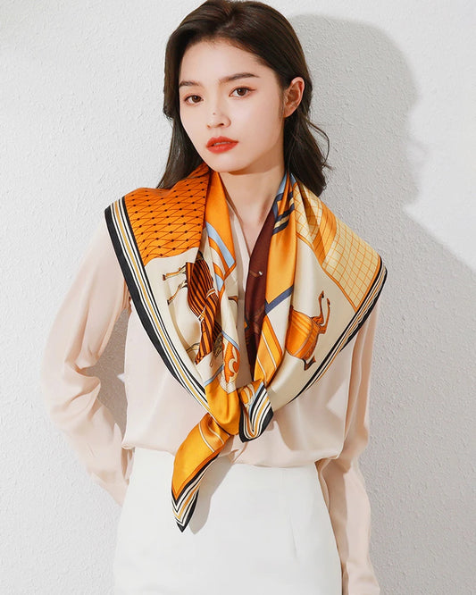 ヴィンテージ馬柄大判シルクスカーフ