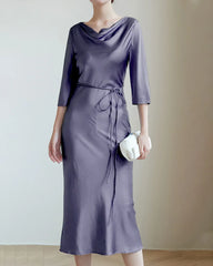 30匁シルクのカウルネックドレス