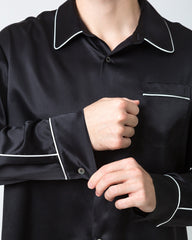 メンズ シルク コントラストパイピング パジャマ