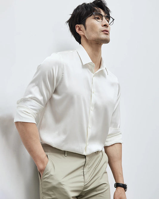 メンズ 長袖 ウォッシャブルシルクシャツ