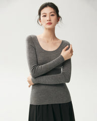 100%メリノウール ワイドネックセーター