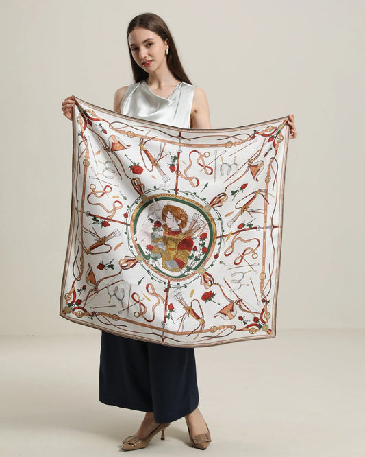 純粋シルク 小さな女の子柄スカーフ