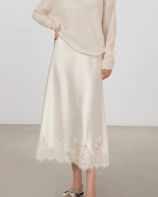 レーストリム付きシルクバイアスカットミディスカート