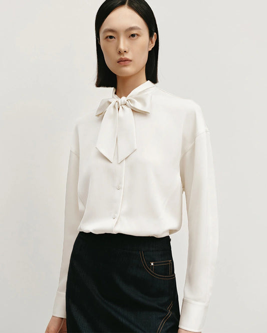 シルク ボウタイ 長袖ブラウス