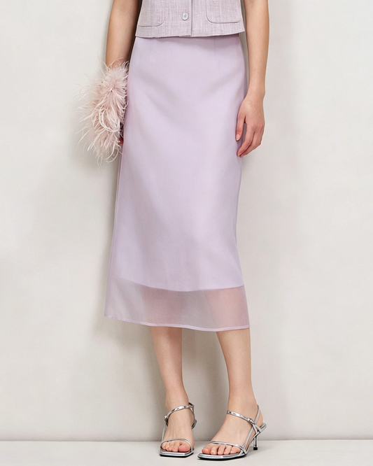 シルクシフォン ストレートスカート バックスリット入り