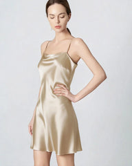 シルクブラックミニキャミドレス