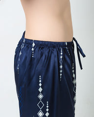 シルク素材 ネイビープリント柄 パジャマセット