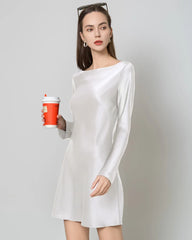 シルク オープンバック 長袖 ミニドレス