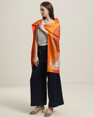 シルク オレンジデザイン スカーフ