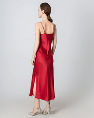 スリット入りカウルネックミディ丈キャミシルクドレス