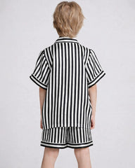 キッズ用ストライプ柄 シルクパジャマ ショートセット