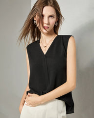 スリットVネック ノースリーブ シルクトップ