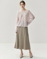 Vネック ケーブル編み シルクカシミヤセーター