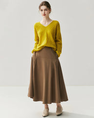 Vネック ケーブル編み シルクカシミヤセーター