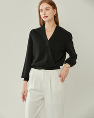 Vネック ランタン袖 カシミヤセーター