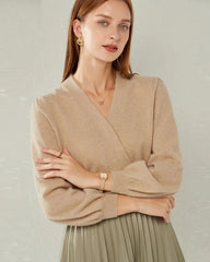 Vネック ランタン袖 カシミヤセーター